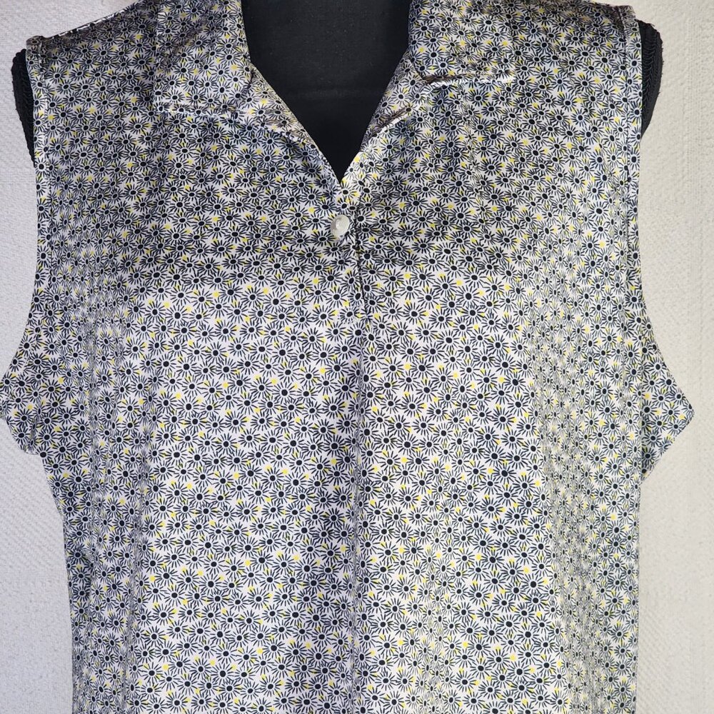 EP Pro Tour Tech Black White Yellow Floral Sleeveless Poly Span Golf Tank Sz XL - Picture 4 of 16